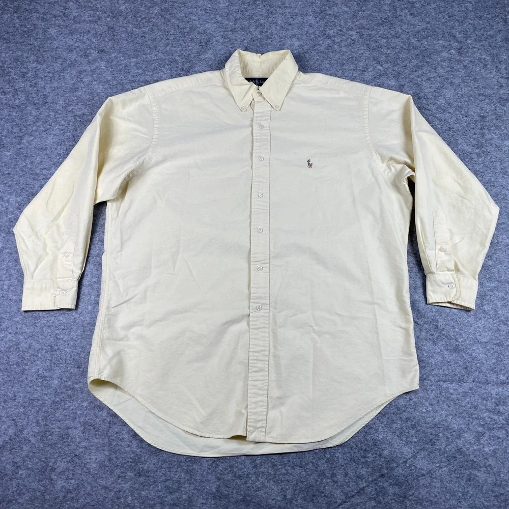 Ralph Lauren Button Down Shirt Mens 16.5 32/33 Yellow Yarmouth Oxford Flesh Pony